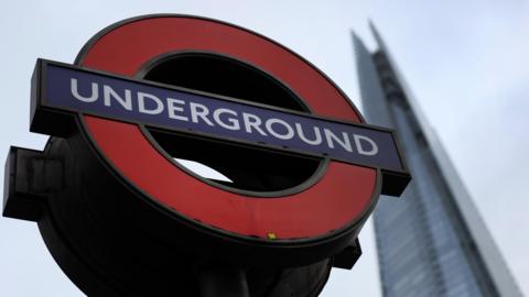 A London Underground sign at London Bridge in London.