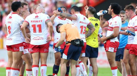 Hull KR players take a drink during their win over Leigh Leopards in June.