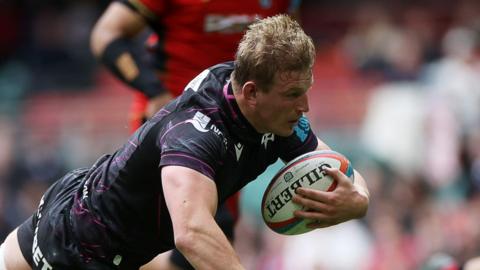 Ospreys flanker Jac Morgan, who has played 24 internationals for Wales and two Tests for the British and Irish Lions, diving to score a try.