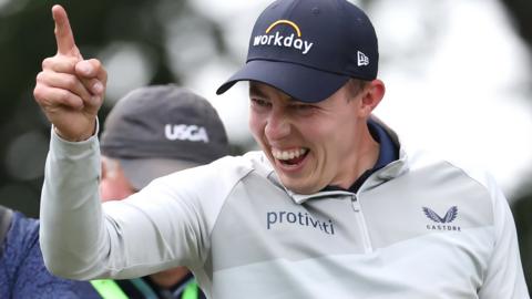 Matt Fitzpatrick celebrates winning the US Open