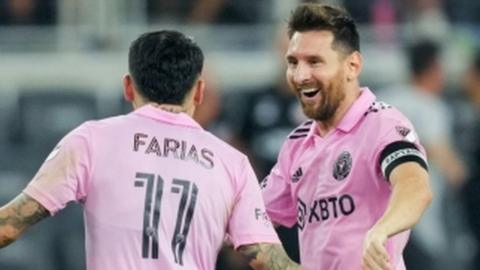 Lionel Messi and Facundo Farias celebrate as Inter Miami beats FC Cincinnati in a penalty shootout to reach the US Open Cup final