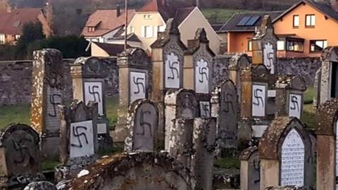 Desecrated gravestones in Westhoffen, eastern France