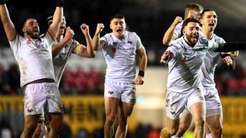 Ospreys team celebrate winning conversion
