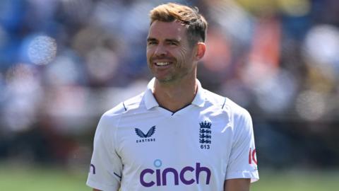 England bowler James Anderson smiles