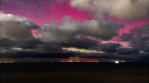 Northern lights shine off Norfolk coast