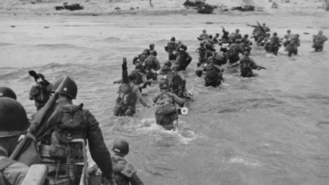 Troops of the US 7th Corps wading ashore on Utah Beach