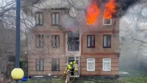 A block of flats on fire in Tollgate Road in Beckton
