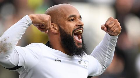 Derby's David McGoldrick celebrates scoring a goal