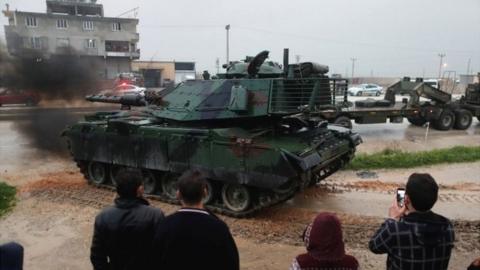 Turkish tanks arrive at Reyhanli on the Syrian border, 17 January