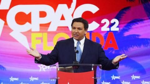 Florida Republican Governor Ron DeSantis addresses attendees on day one of the 2022 Conservative Political Action Conference (CPAC) in Orlando.