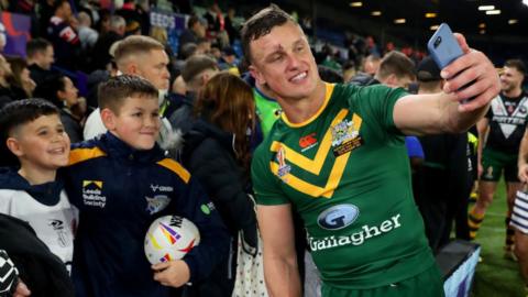 Australia's Jack Wighton talks a selfie with young fans