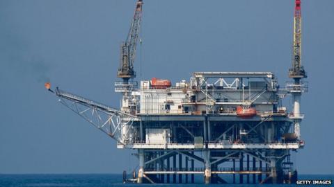 An oil rig platform off the California coast