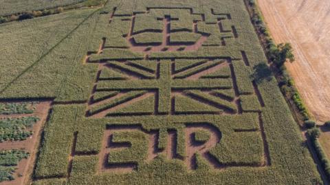 A tribute to Queen Elizabeth II made out of maize in a field in Northamptonshire