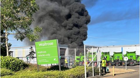 Plums of smoke from fire at Milton Keynes Waitrose distribution centre