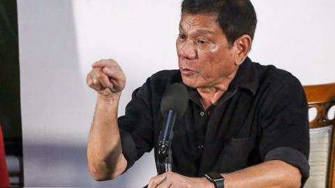 Philippines" president-elect Rodrigo Duterte gives a press conference in Davao City on June 2, 2016