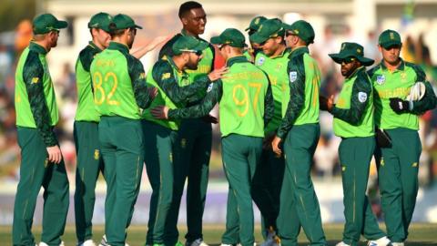 South Africa's ODI team celebrate during a home series against Australia in 2020