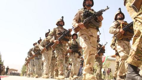 Afghan soldiers marching