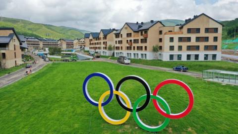 Olympic rings at Zhangjiakou Winter Olympic Village in Chongli district