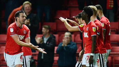 Charlton celebrate a goal in their win over Portsmouth