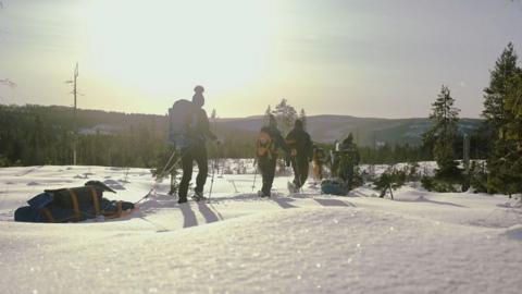 Trekkers in the snow