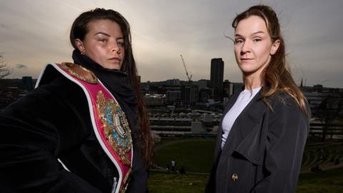 Sandy Ryan and Terri Harper stand side-by-side in a media shoot in Sheffield