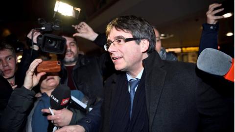 Catalan separatist leader Carles Puigdemont arrives at Copenhagen Airport, Denmark on 22 January 2018