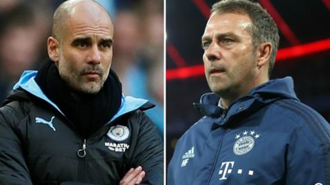 Manchester City manager Pep Guardiola and Bayern Munich boss Hans-Dieter Flick