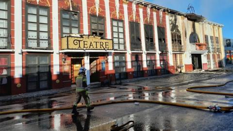 Scene after a fire at a nightclub in the Atalayas area in Murcia