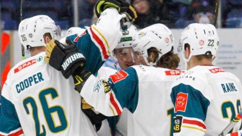 Belfast celebrate scoring a goal against Fife on Sunday