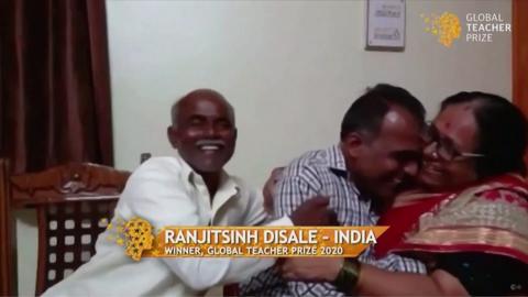 Ranjitsinh Disale celebrates with his parents