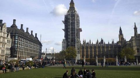 View of the Palace of Westminster from Parliament Square