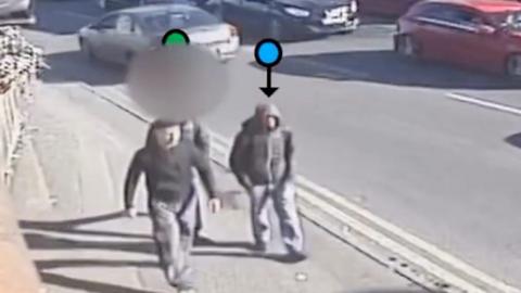 CCTV shows the killer highlighted in blue