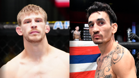 Split picture of Arnold Allen and Max Holloway