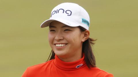 Japan's Hinako Shibuno smiles during her second round of the 2020 US Women's Open