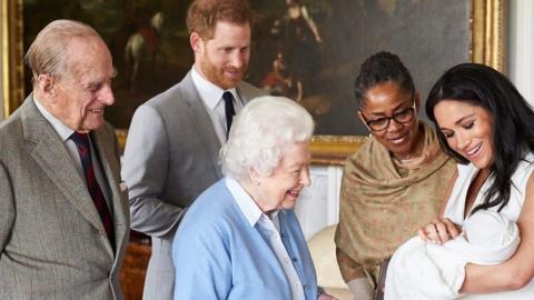 The Queen, Duke of Edinburgh, Duke and Duchess of Sussex and Doria Ragland