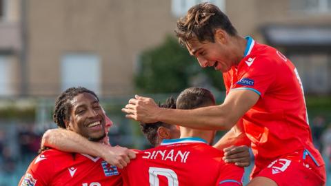 Luxembourg celebrate one of their goals in the Nations League win over Cyprus last October