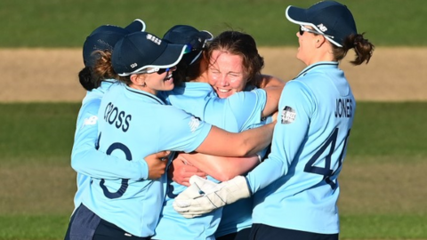 England celebrate a wicket