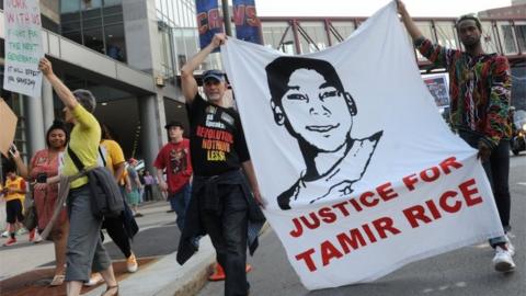 Protesters demonstrate in support of Tamir Rice in Cleveland in 2015.