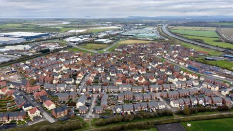 Bridgwater from the air with the Severn estuary in the background