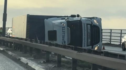 Overturned lorry