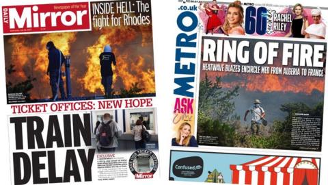 Front pages of the Mirror and Metro