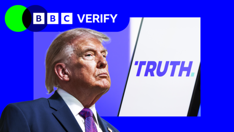 A BBC Verify thumbnail with Trump in the centre and the word 'Truth' written behind him.