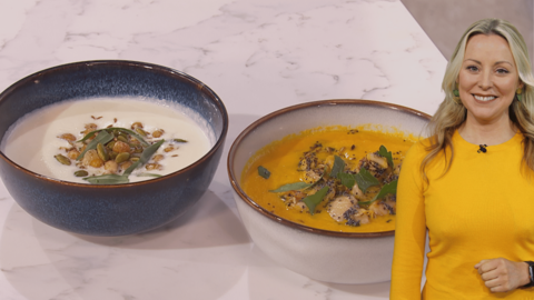 Chef Anna Haugh alongside some soup