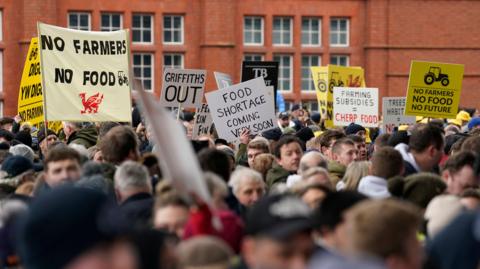 Protesting farmers outside Senedd