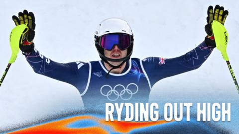 Team GB's Dave Ryding celebrates a successful final run at the 2026 Winter Olympics