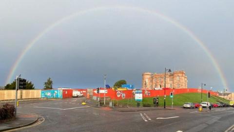 A rainbow over Inverness Castle. 