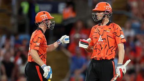 Harry Brook of SunRisers Leeds Men fist bumps team mate Zak Crawley