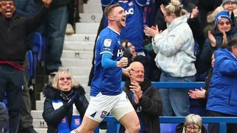 Jack Taylor celebrates after scoring Ipswich's second goal against Blackburn