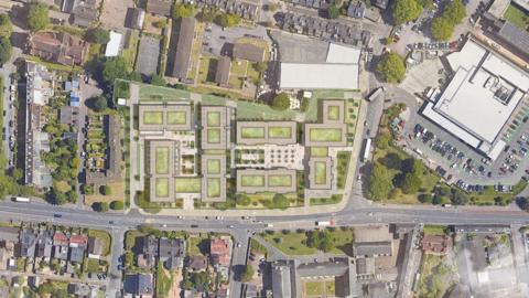 An aerial view of the plans for the site on Heavitree Road in Exeter showing eight separate new buildings