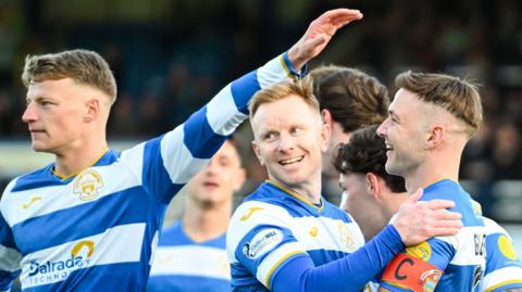 Greenock Morton's Grant Gillespie celebrates after scoring a penalty to make it 2-0 